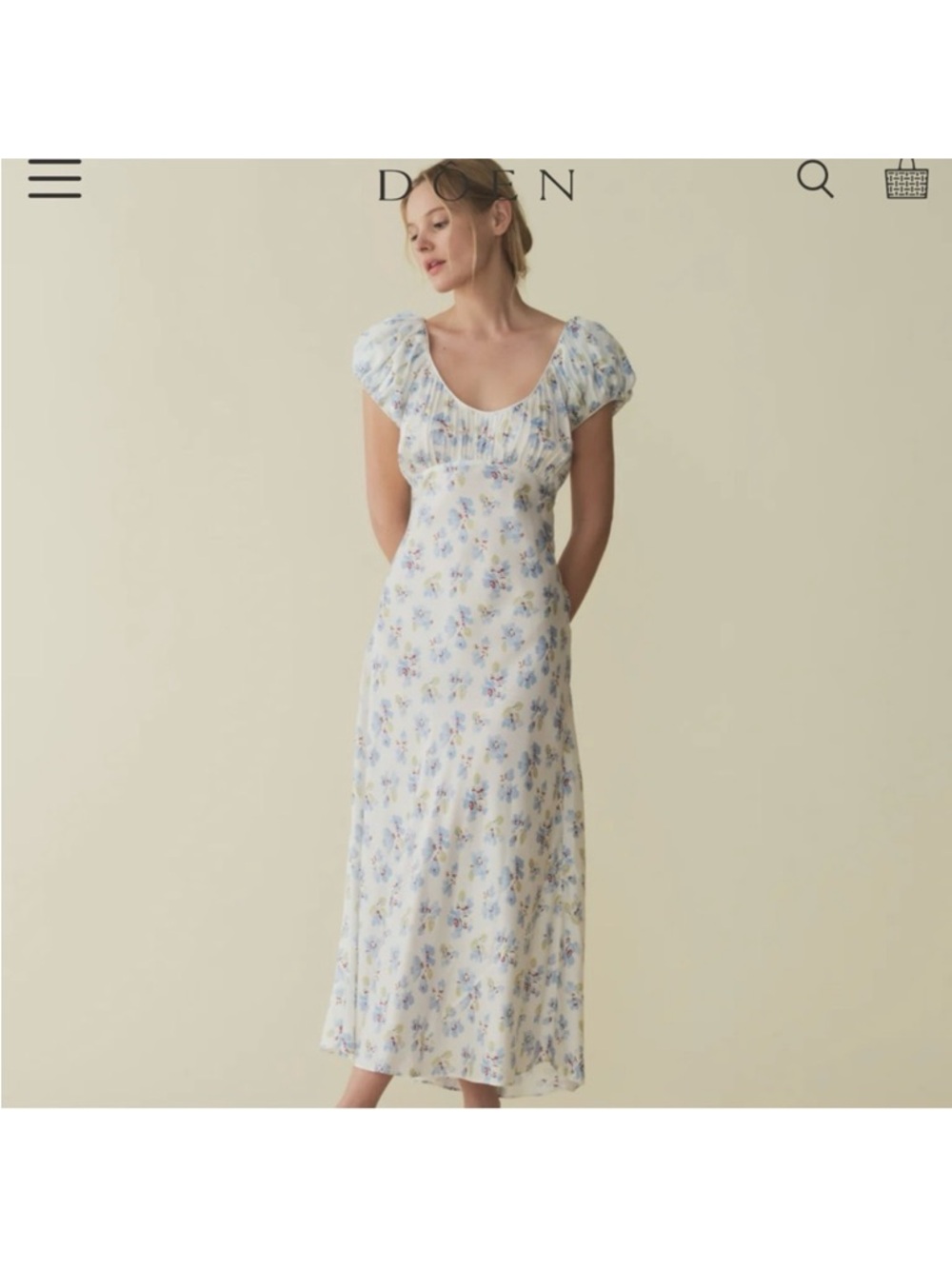 NWOT Doen Florencia Silk Midi Cottagecore Dress In Romantic Blue Floral
